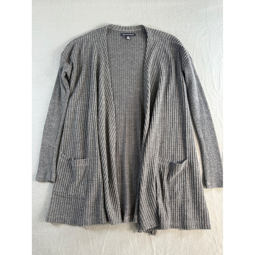 American Eagle Outfitters Waffle Knit Open Front Cardigan Gray XS Long Sleeve